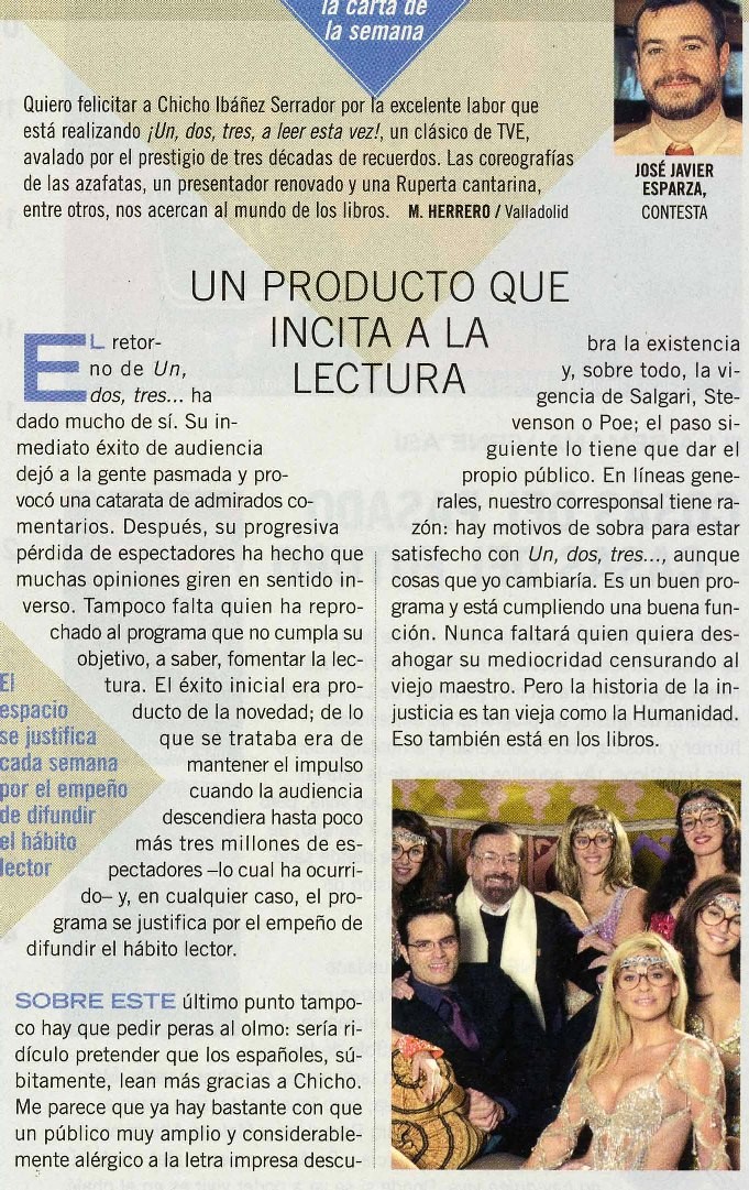 Laz clic para ver en grande la carta de Miguel Herrero publicada en EL SEMANAL TV